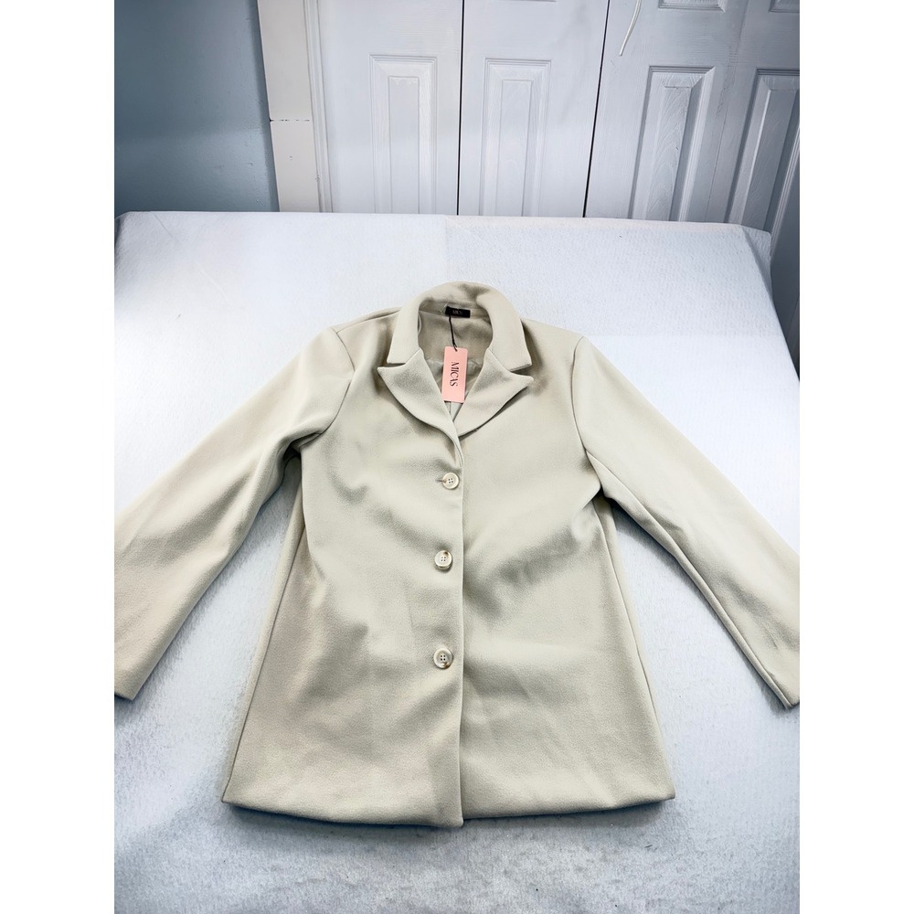 Micas Women's Ivory Single Breasted Coat Size L NWT Notch Lapel 3 Button